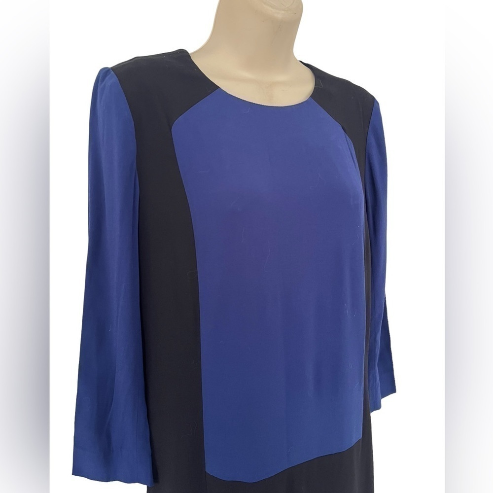 Sandro Women's Sz 1 (S) Black Blue Color Block 3/4 Sleeve Shift Dress - Picture 2 of 7